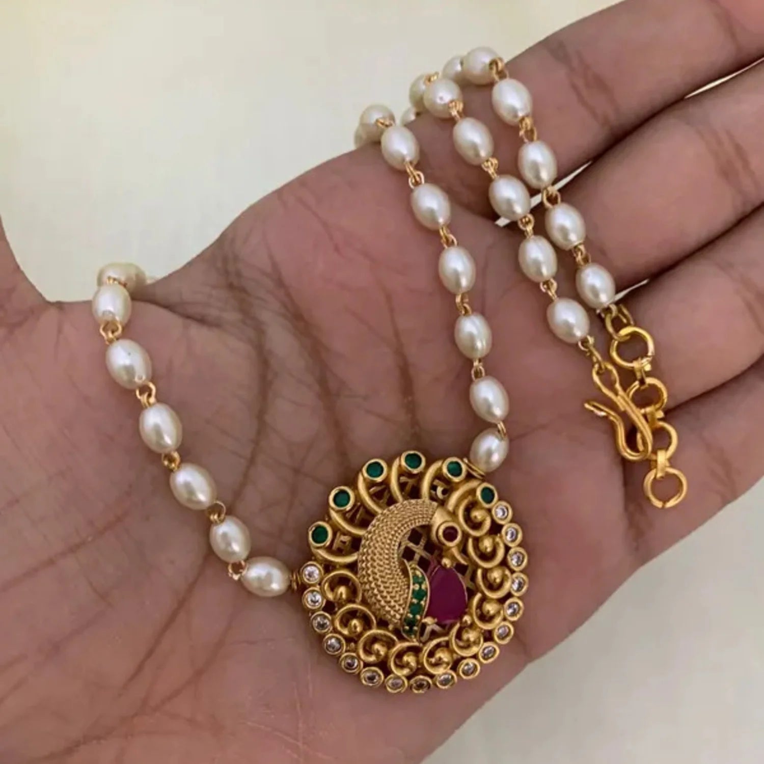 Peacock Pearl Pendant Set Gold Plated Necklace
