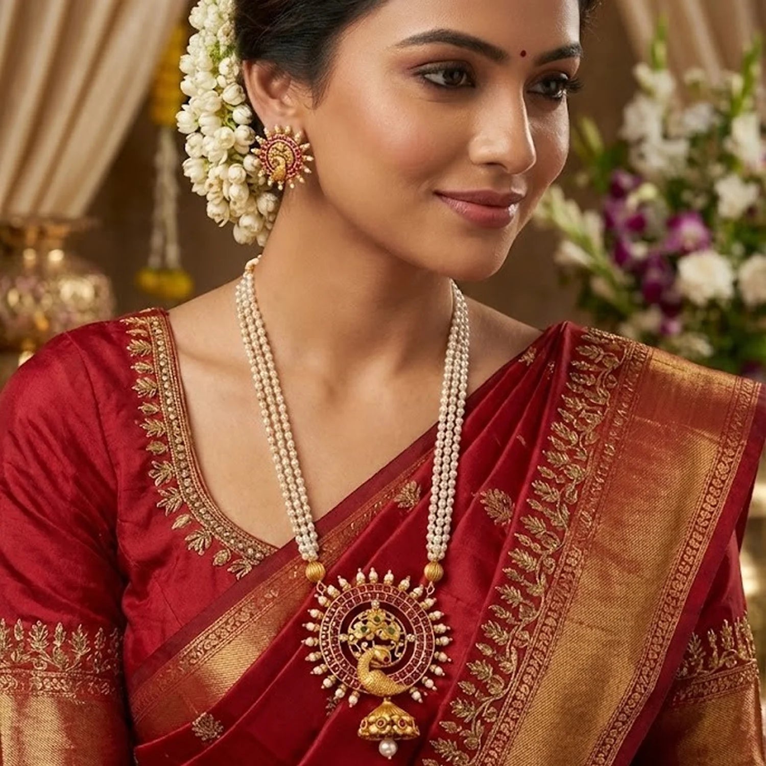 Peacock Pearl Gold Plated Pendant Necklace Set
