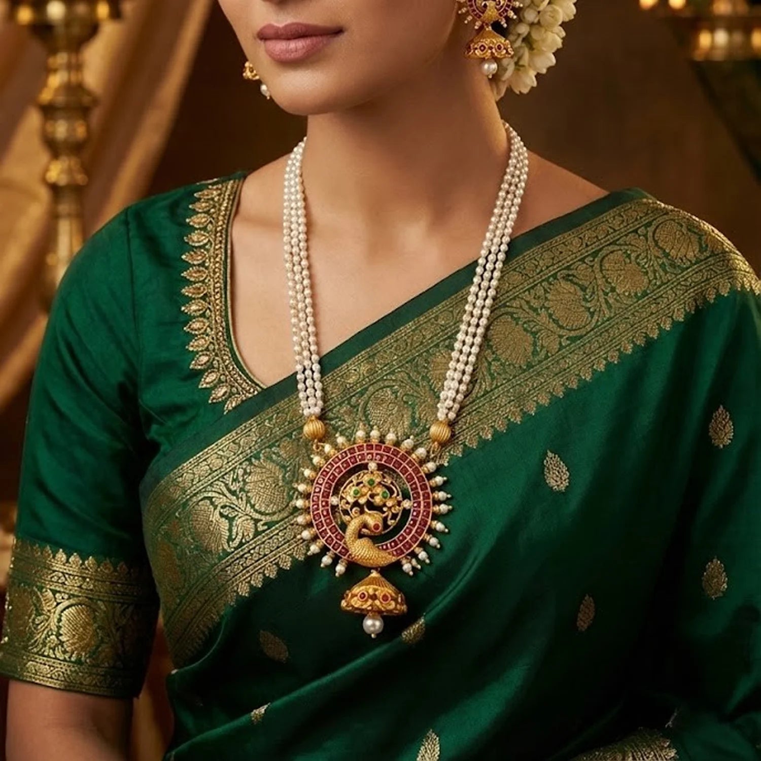 Peacock Pearl Gold Plated Pendant Necklace Set