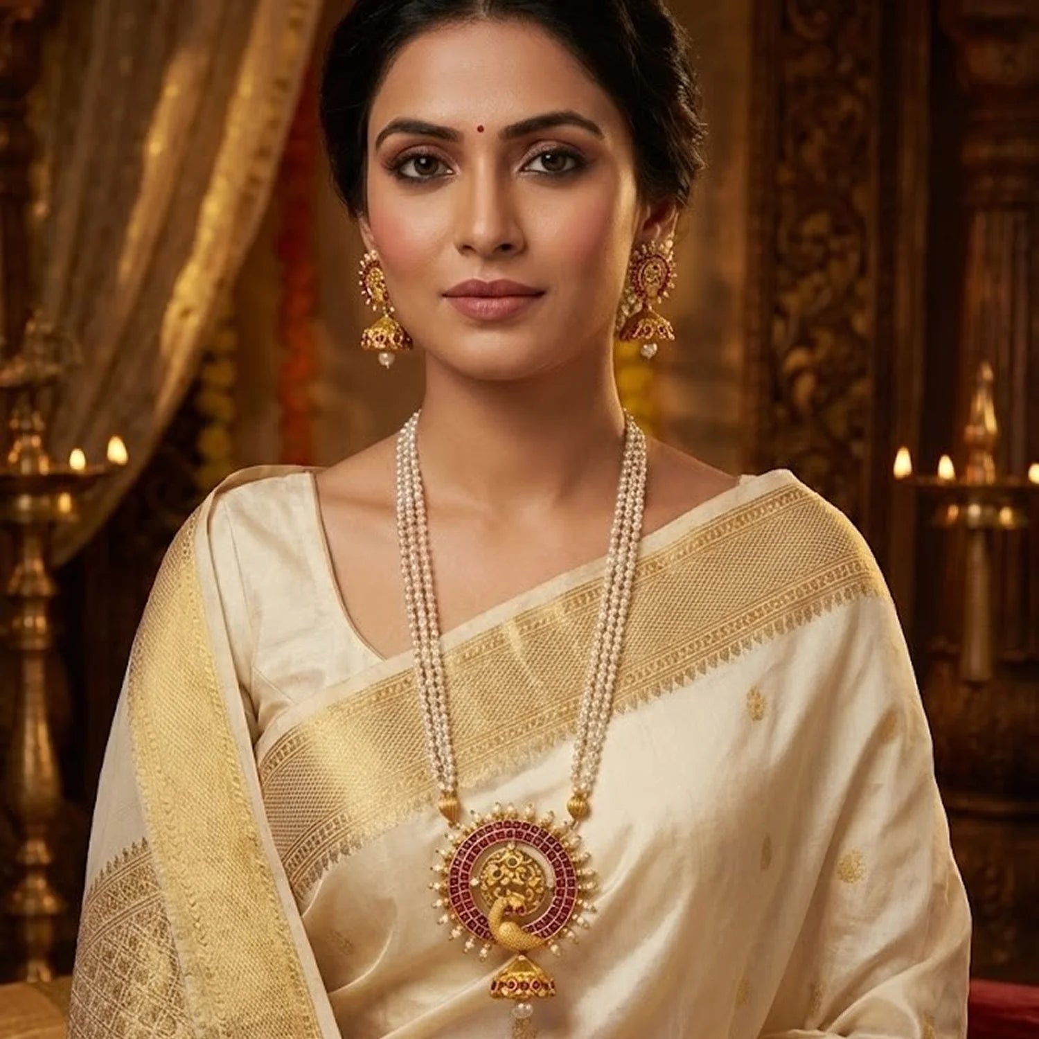 Peacock Pearl Gold Plated Pendant Necklace Set