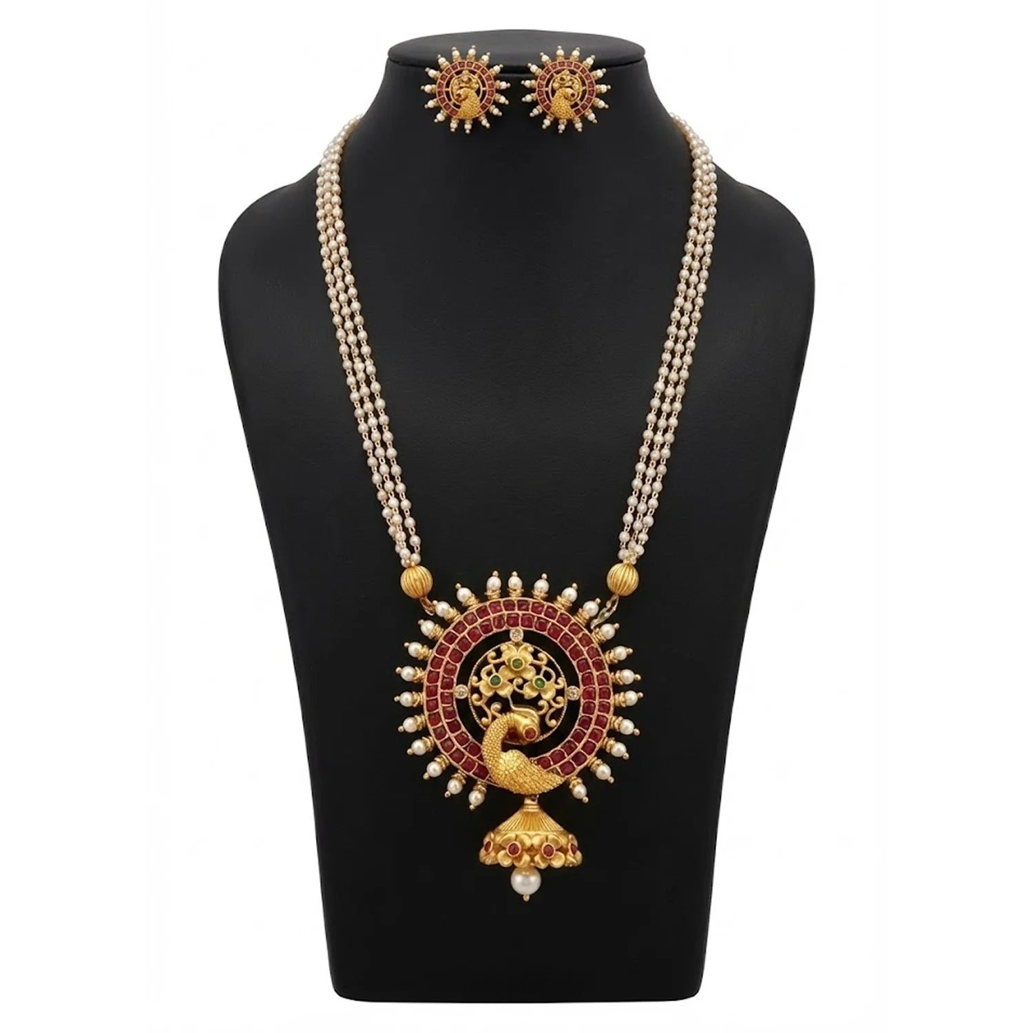Peacock Pearl Gold Plated Pendant Necklace Set
