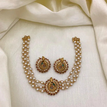 Peacock Pearl Multi Layer Temple Choker Set