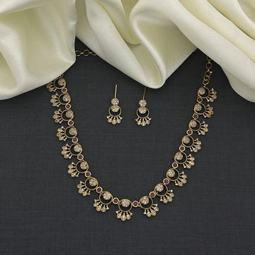 Ruby Stone American Diamond Necklace Set with Earrings