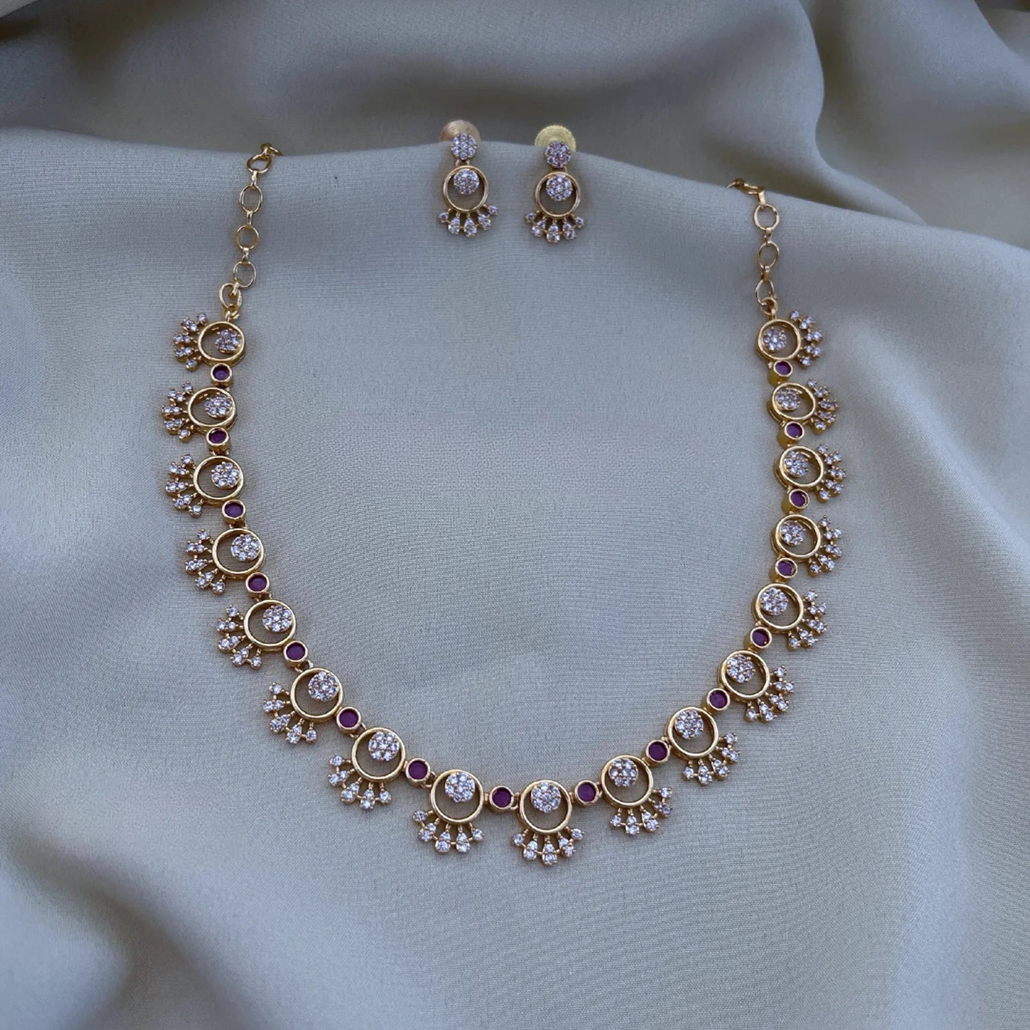 Ruby Stone American Diamond Necklace Set with Earrings