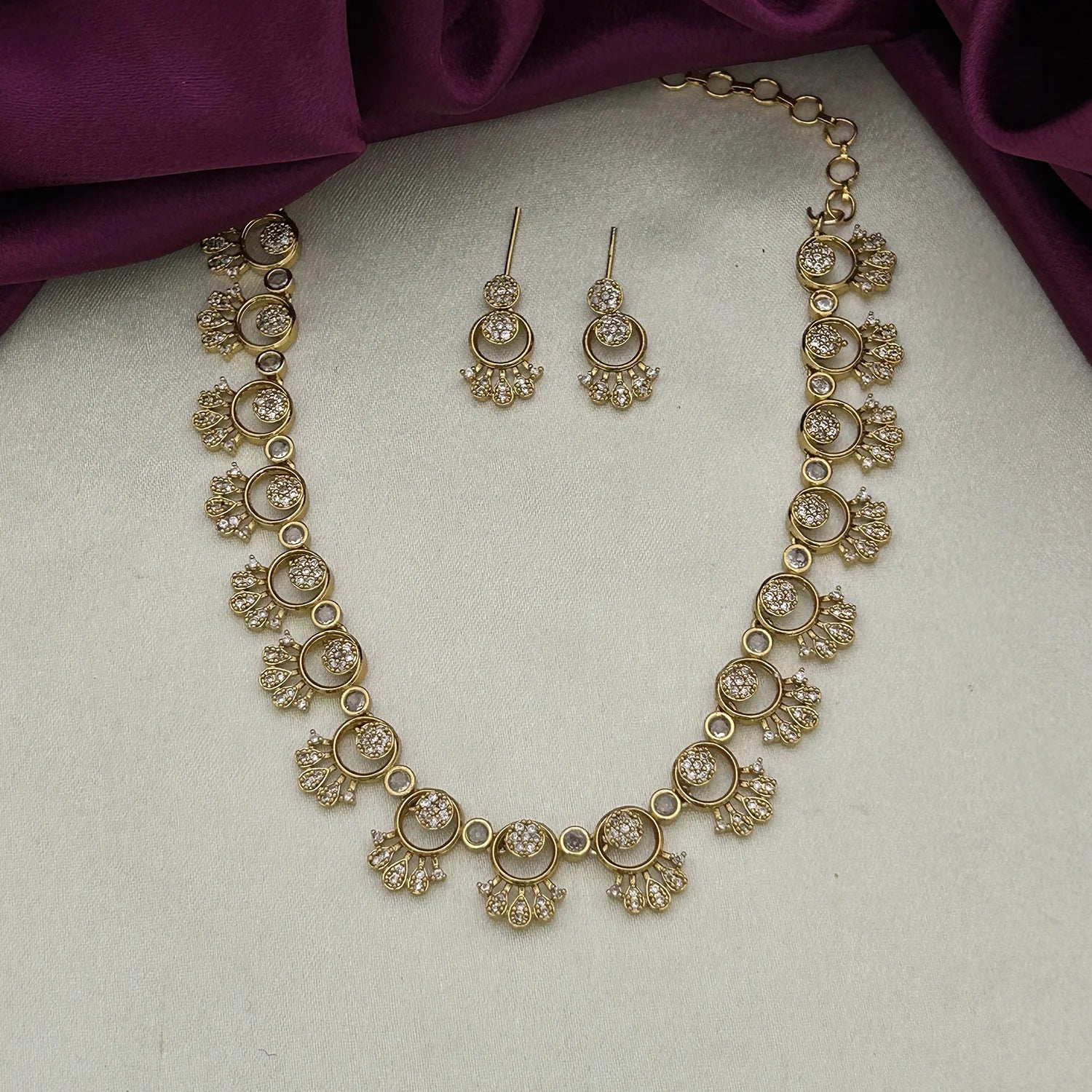 Classic White American Diamond Necklace Set with Earrings