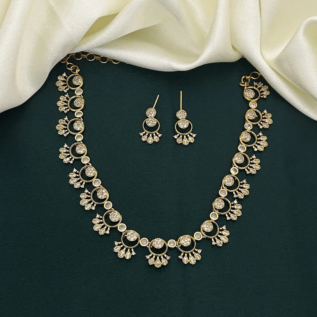 Classic White American Diamond Necklace Set with Earrings