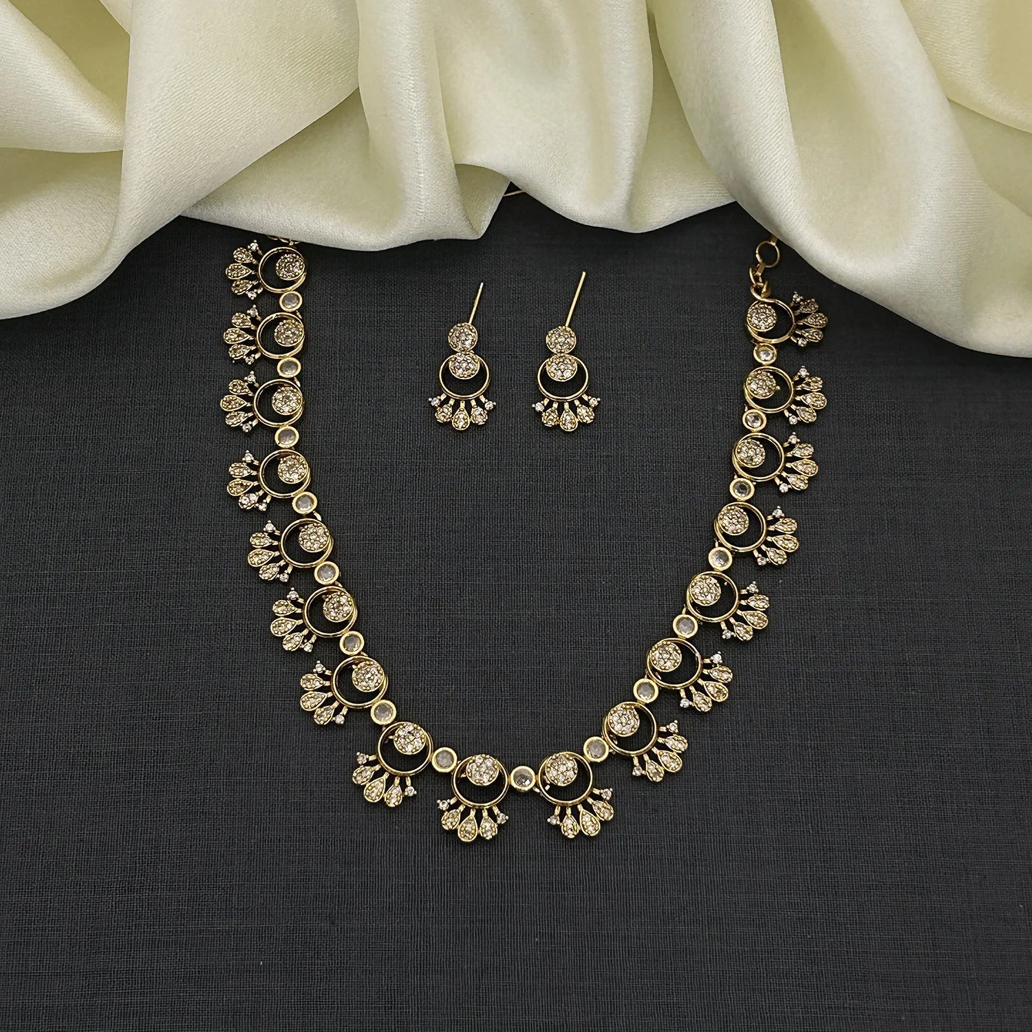 Classic White American Diamond Necklace Set with Earrings