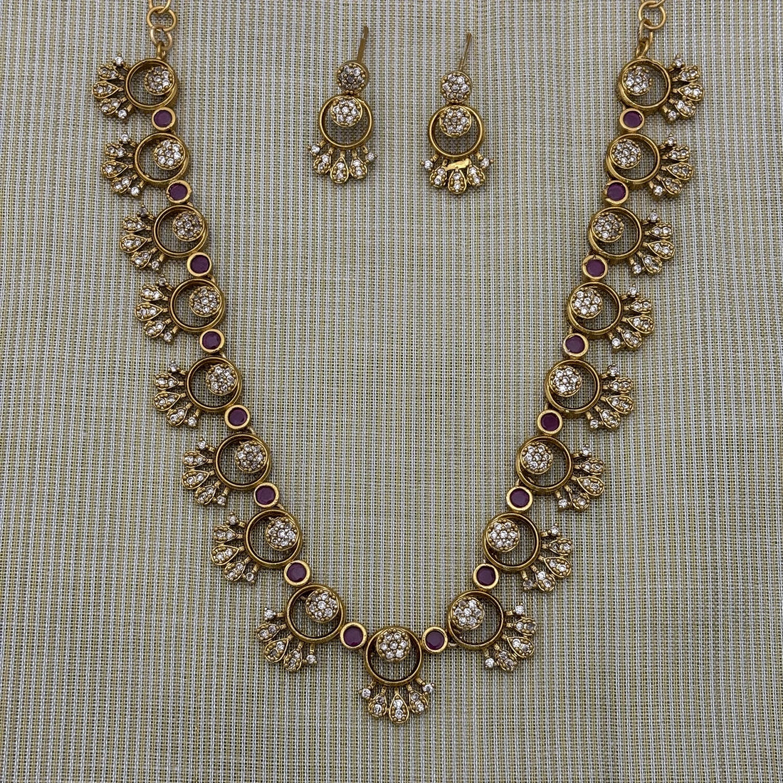 Ruby Stone American Diamond Necklace Set with Earrings