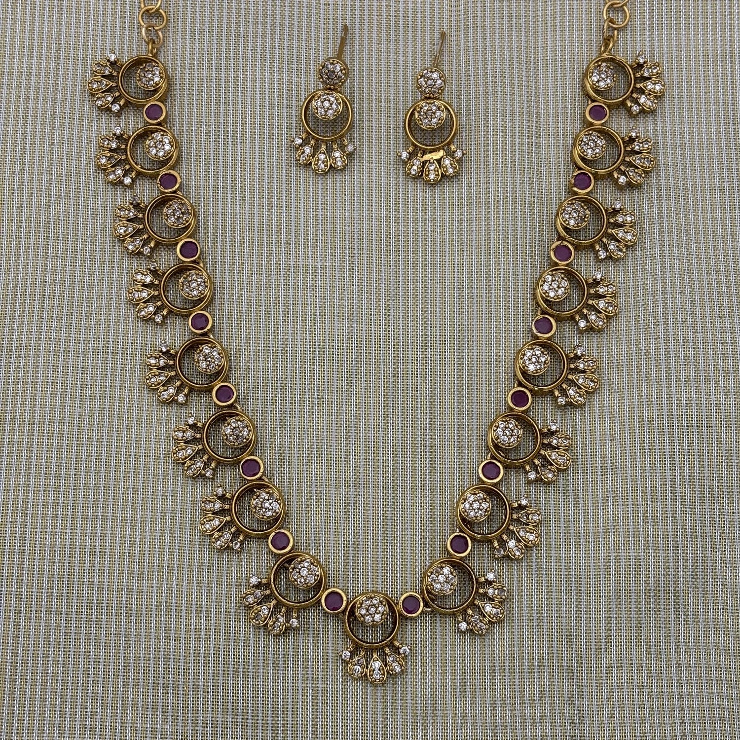 Ruby Stone American Diamond Necklace Set with Earrings