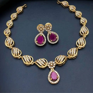 Pink Stone American Diamond Necklace Set with Earrings