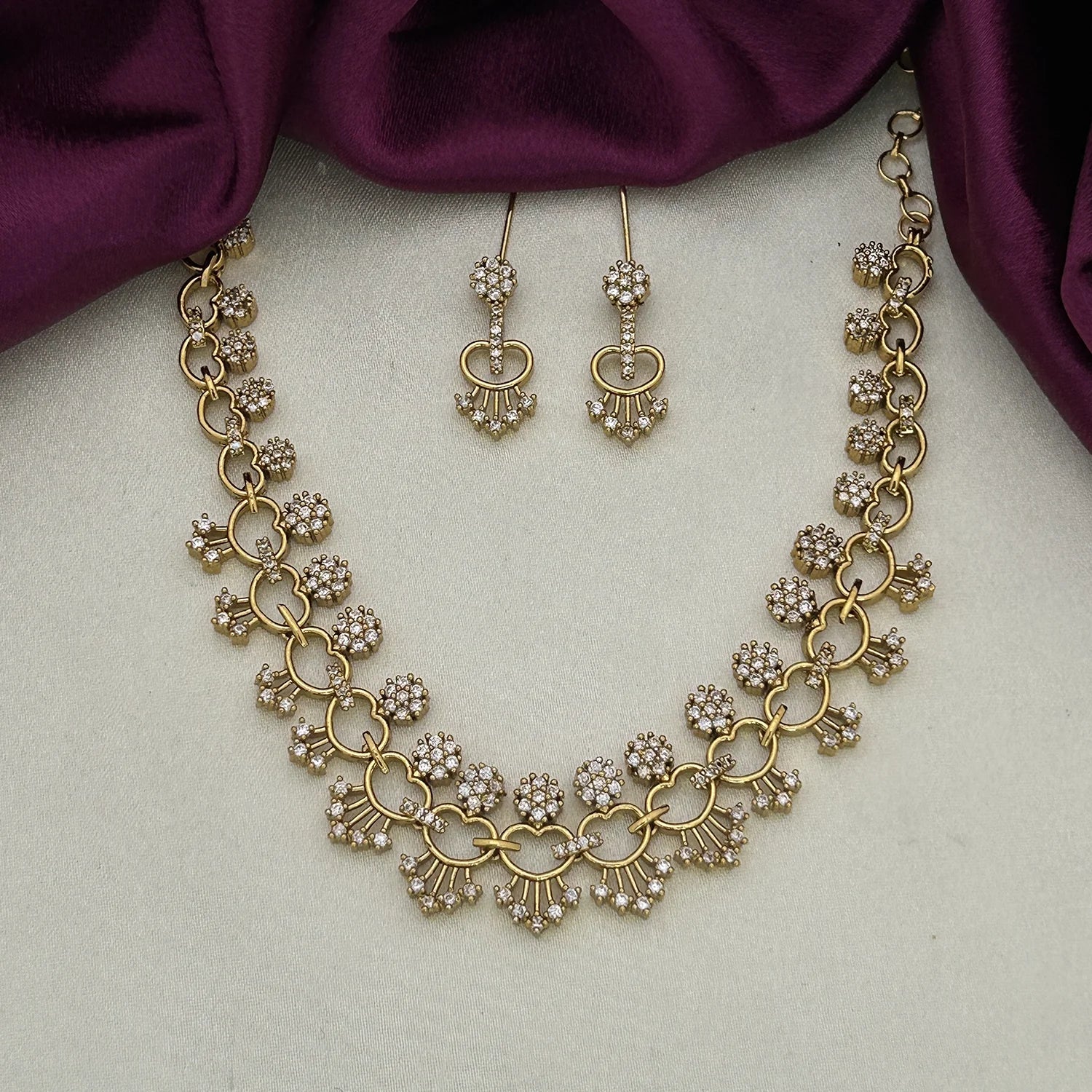 Elegant Heart Link American Diamond Necklace Set