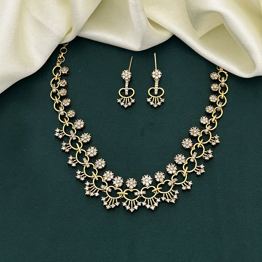 Elegant Heart Link American Diamond Necklace Set