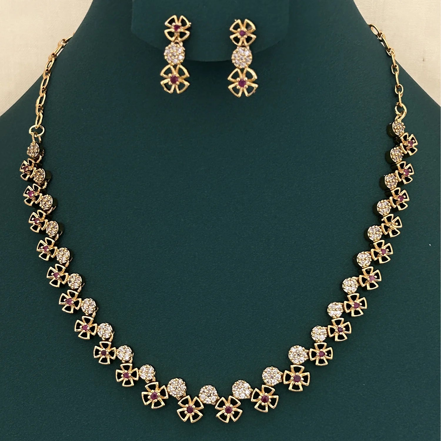 Floral Circle American Diamond Necklace Set