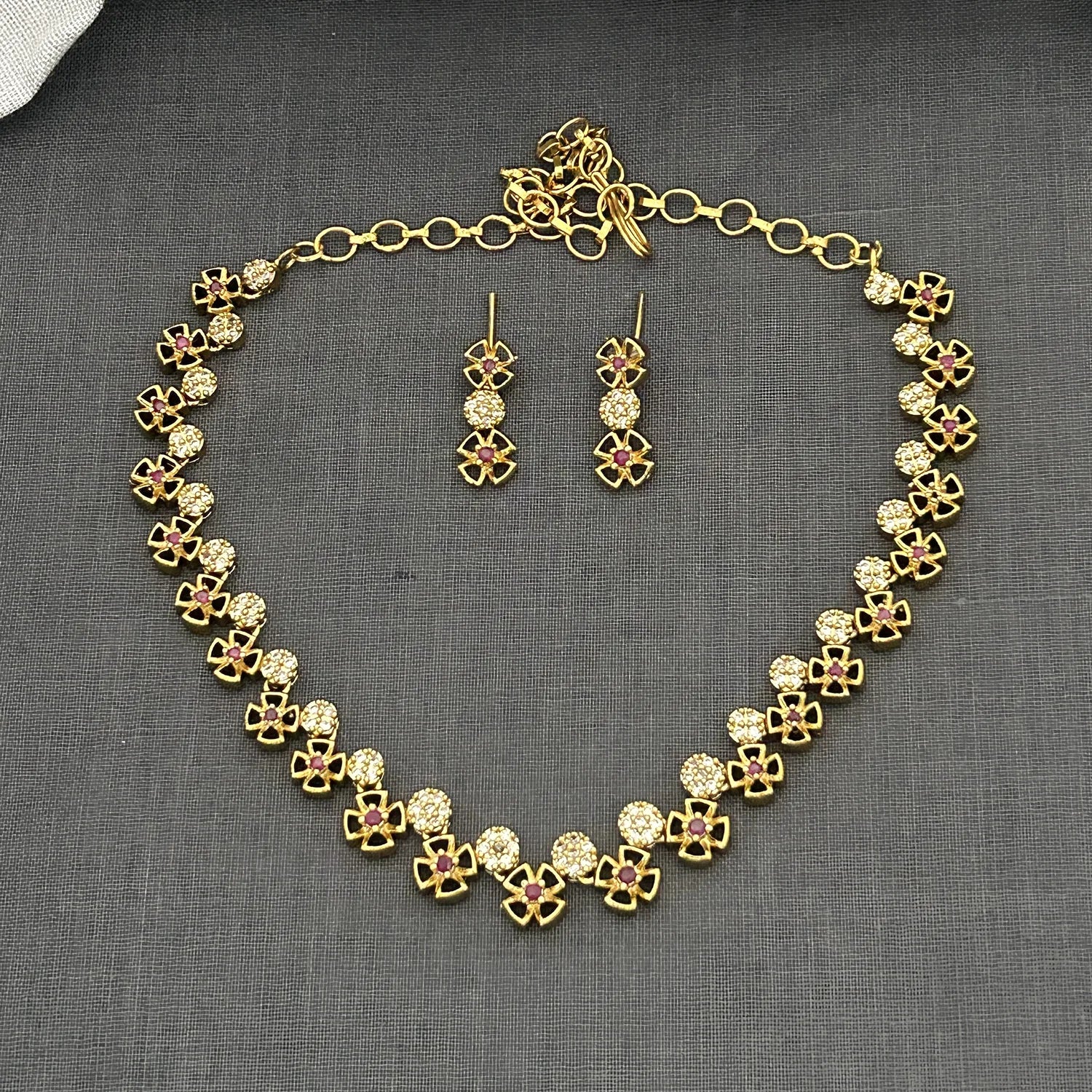 Floral Circle American Diamond Necklace Set