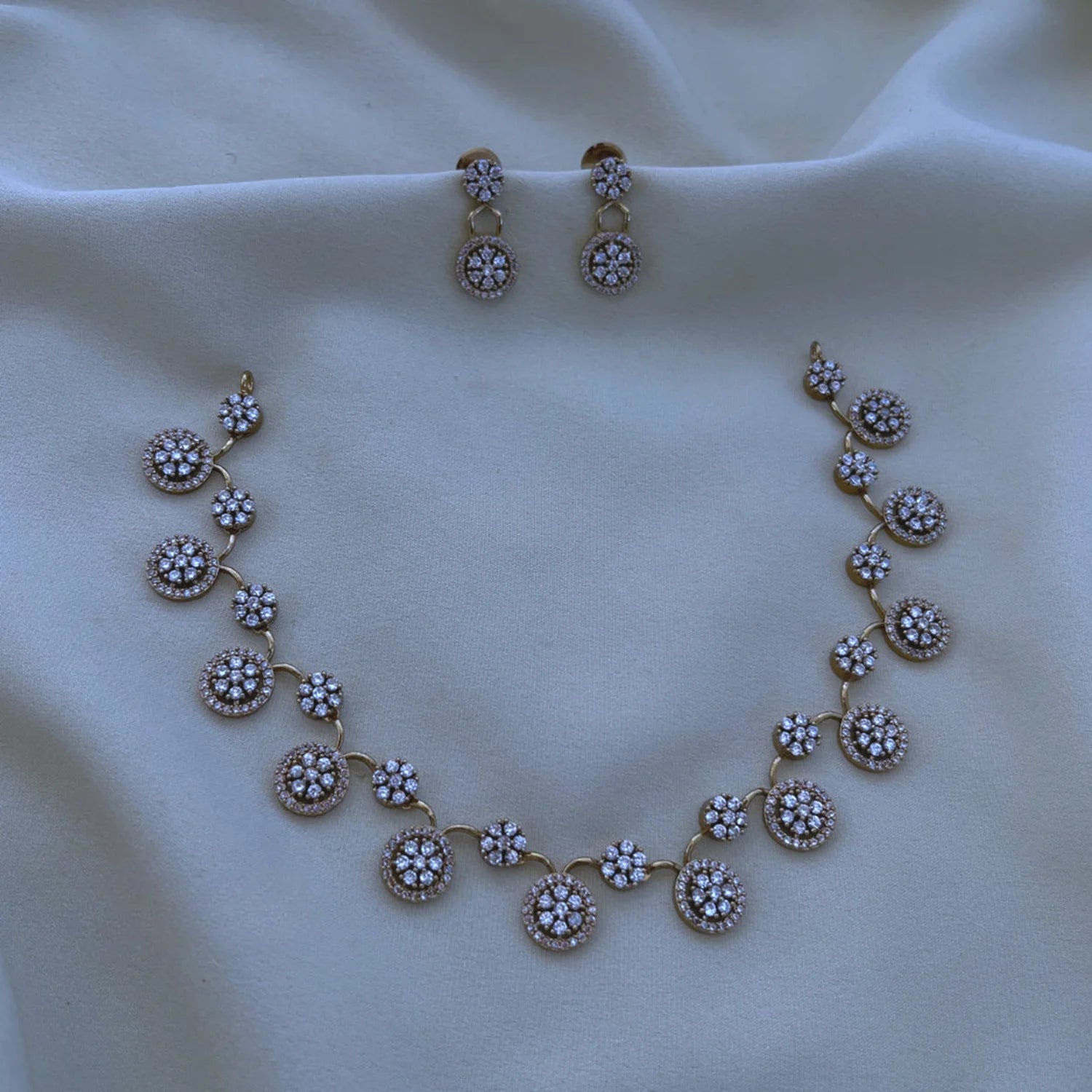 Round Floral American Diamond Necklace Set