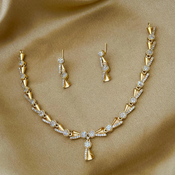 Minimal Gold Plated American Diamond Necklace Set