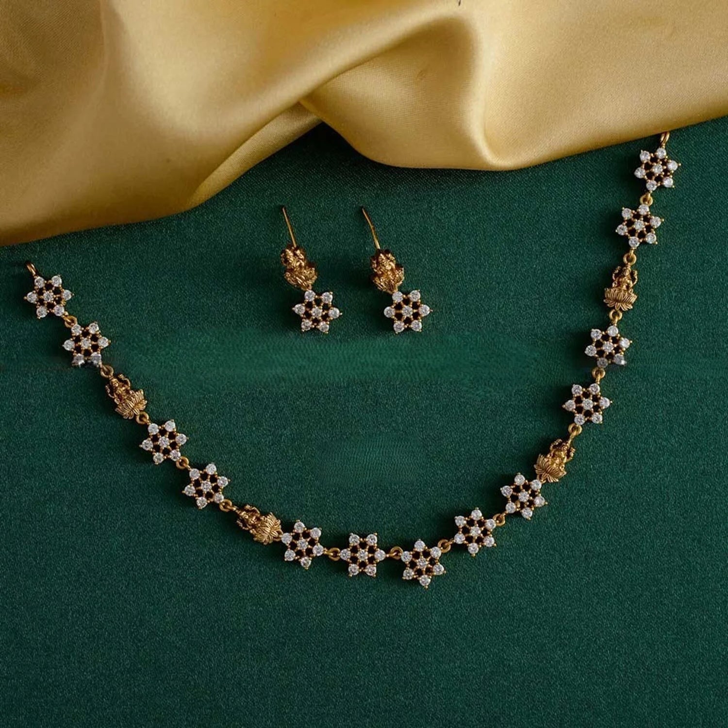 Floral American Diamond Gold Plated Necklace Set