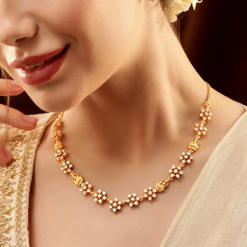 Floral American Diamond Gold Plated Necklace Set