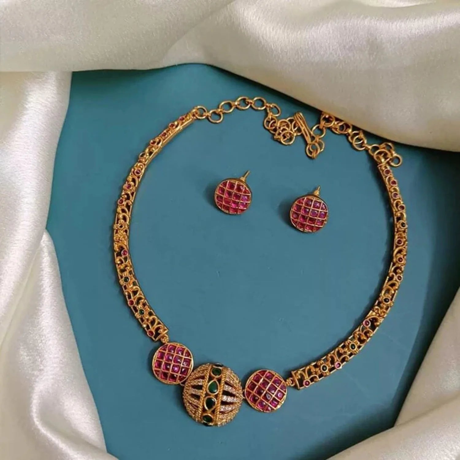 Elegant Gold Plated American Diamond Choker Necklace Set