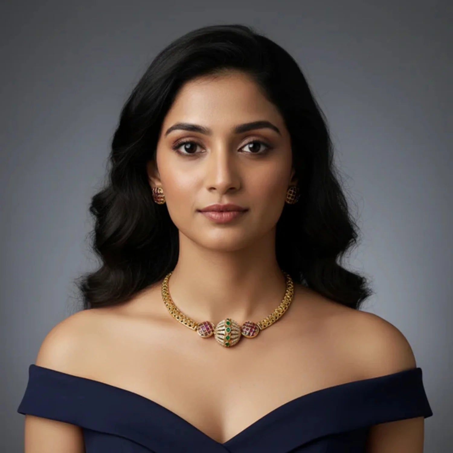 Elegant Gold Plated American Diamond Choker Necklace Set