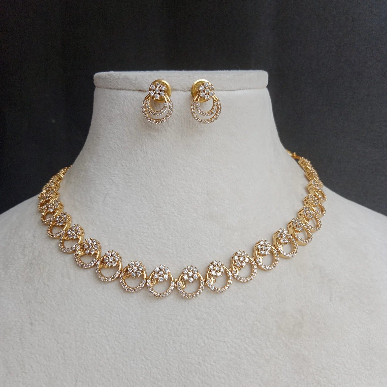 Elegant Gold Plated American Diamond Necklace Set