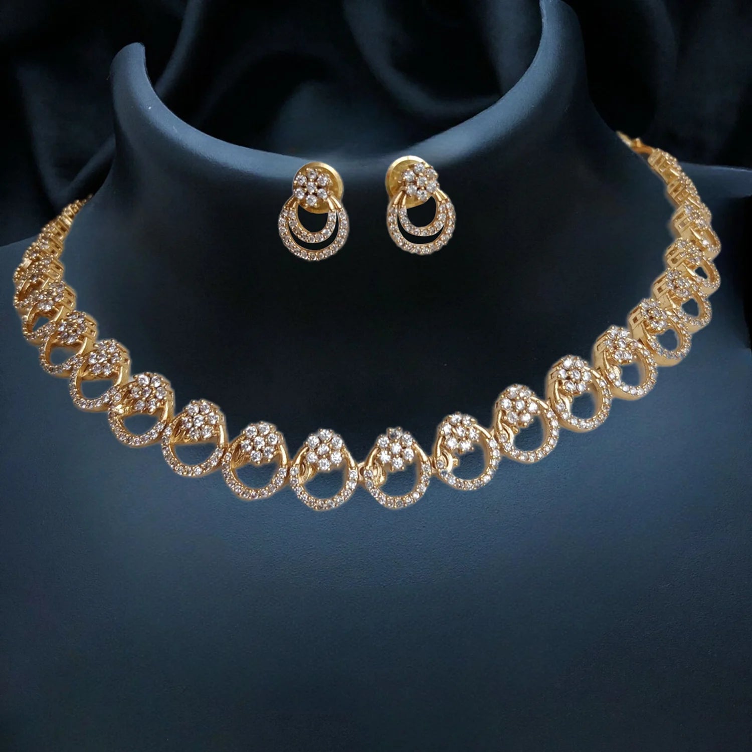 Elegant Gold Plated American Diamond Necklace Set
