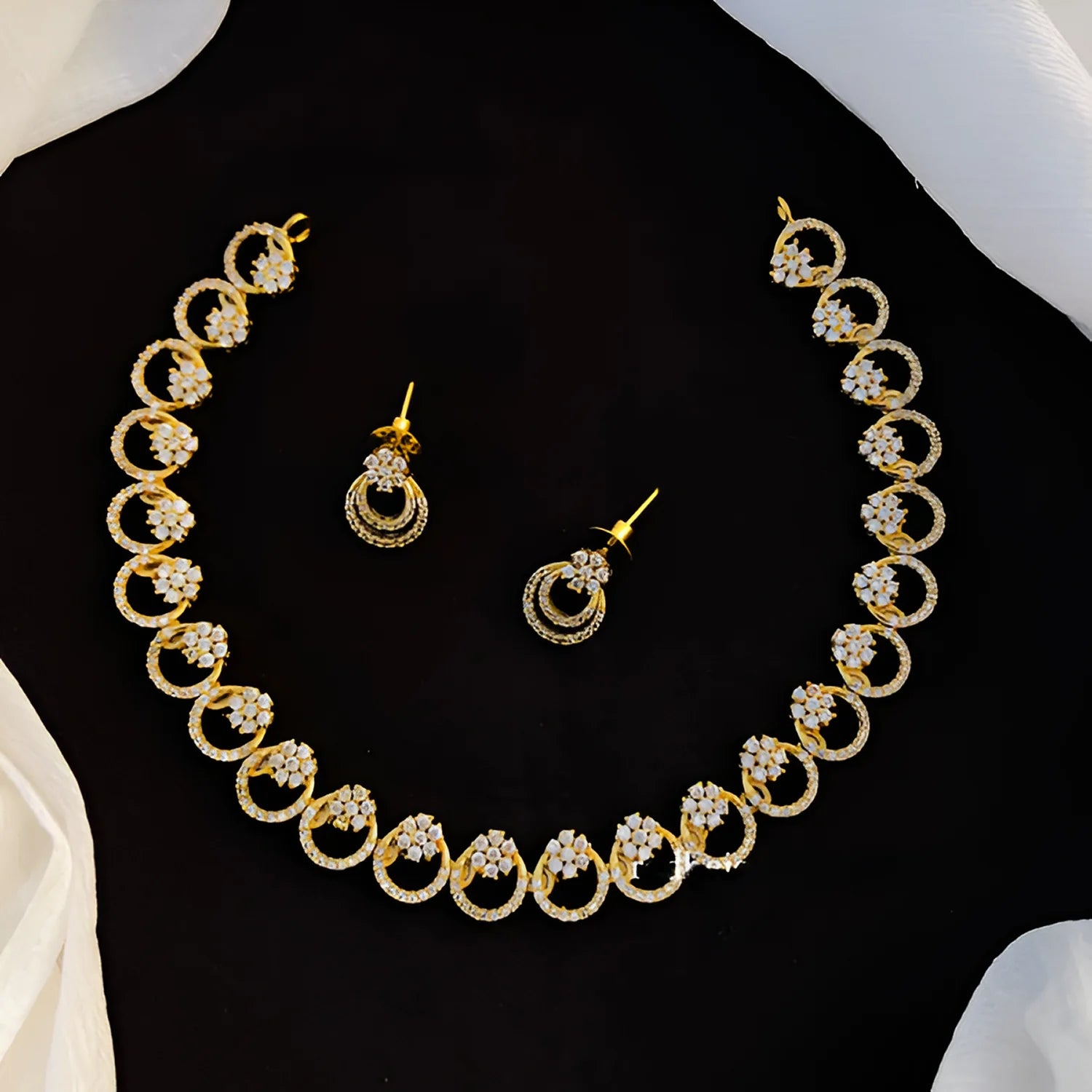 Elegant Gold Plated American Diamond Necklace Set