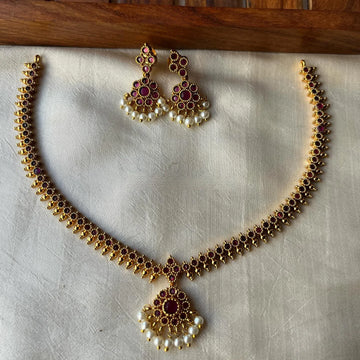 Ruby Stone Gold Plated American Diamond Necklace Set
