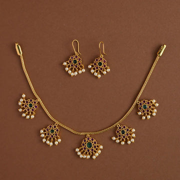 Green Ruby Stone Gold Plated American Diamond Necklace Set