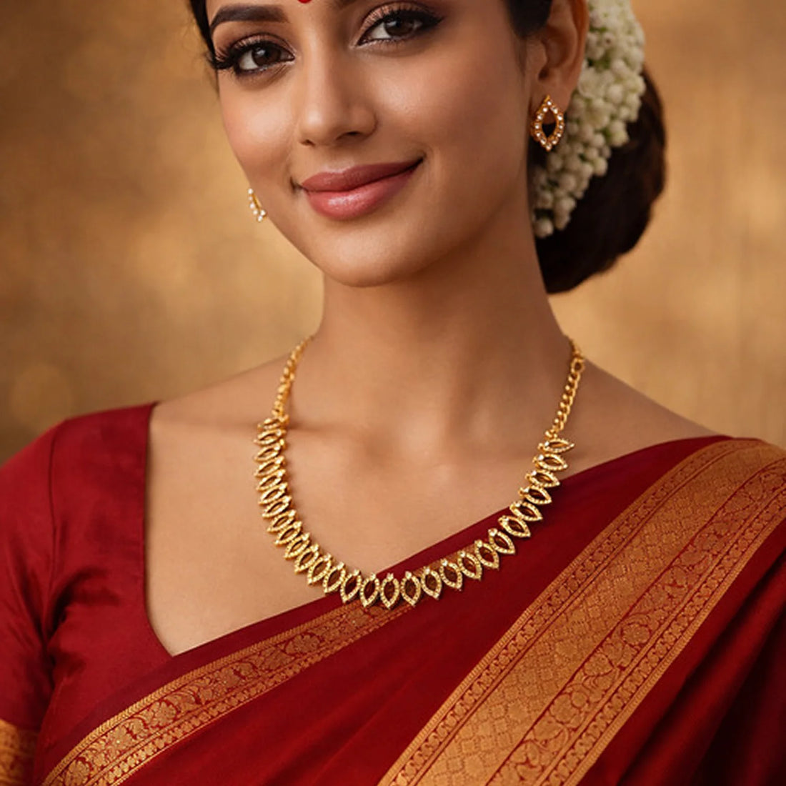 Minimal Gold Plated American Diamond Necklace Set for Women