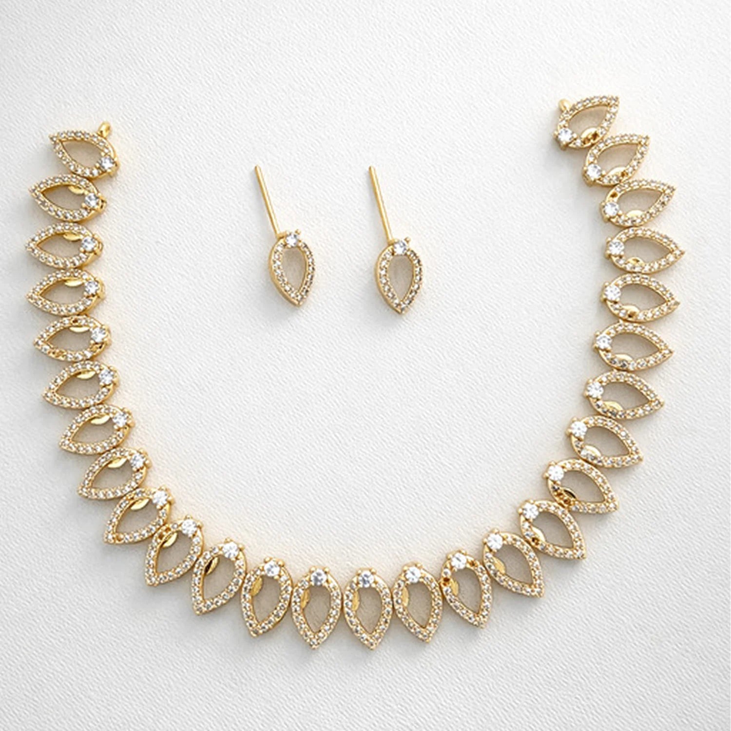 Minimal Gold Plated American Diamond Necklace Set for Women