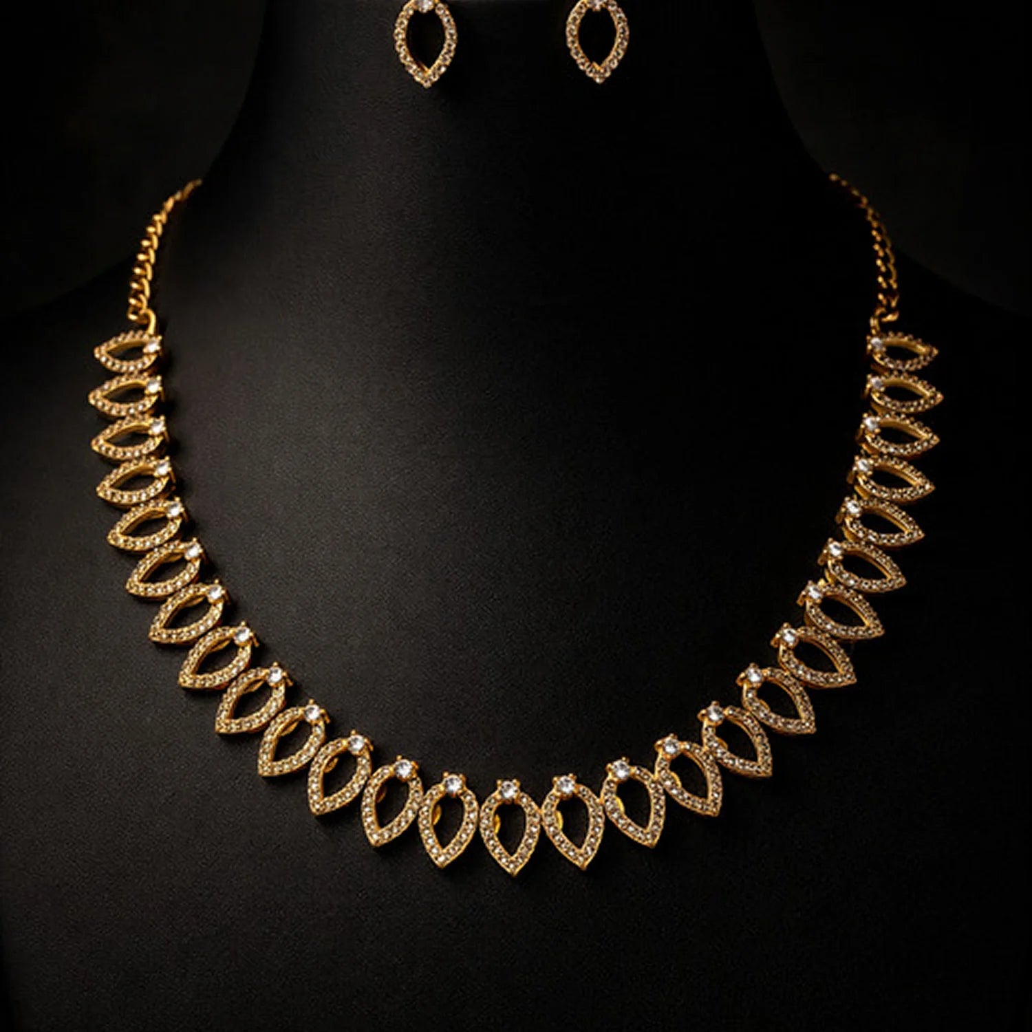Minimal Gold Plated American Diamond Necklace Set for Women