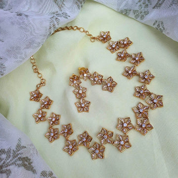 Floral American Diamond Gold Plated Necklace Set
