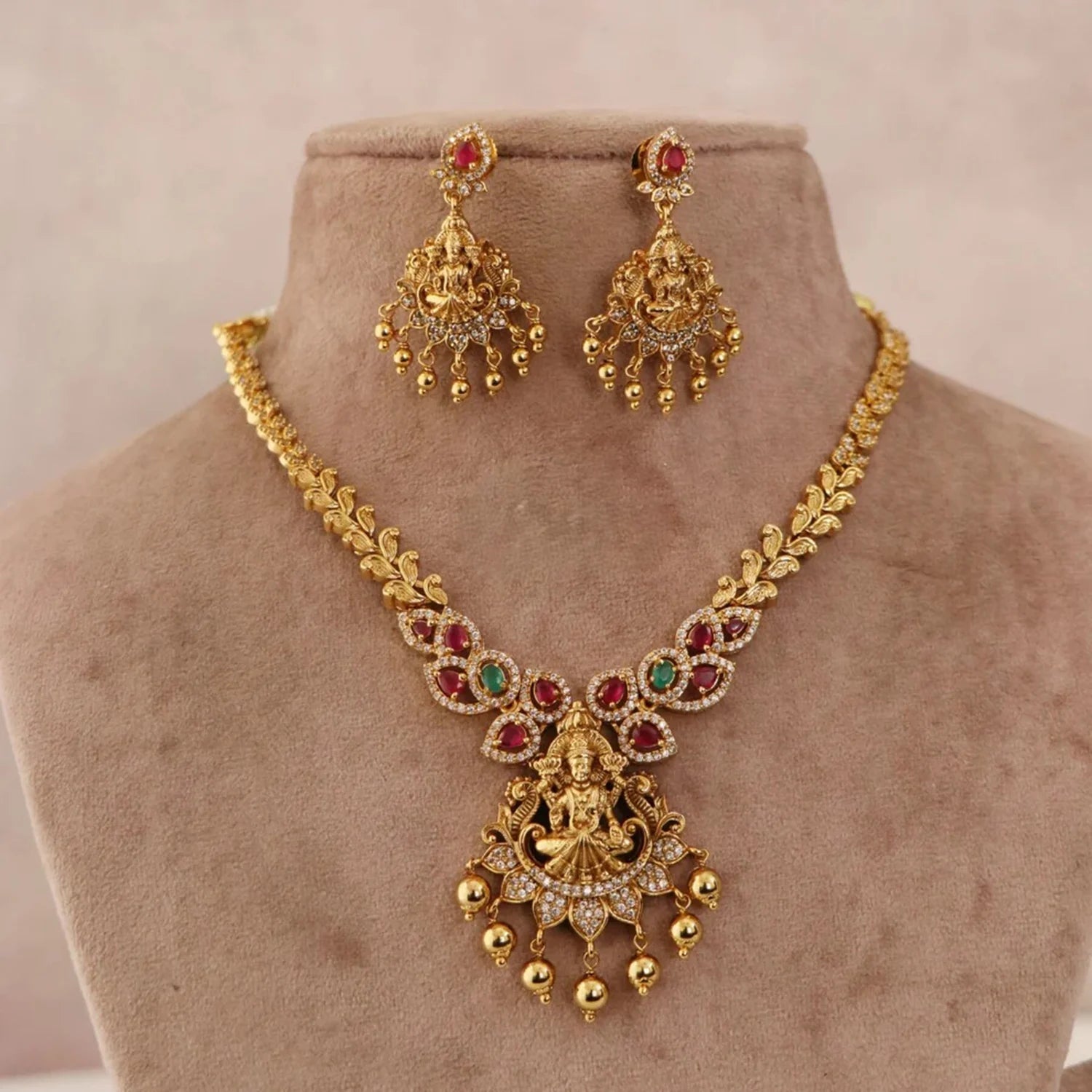 Lakshmi Pendant American Diamond Necklace Set