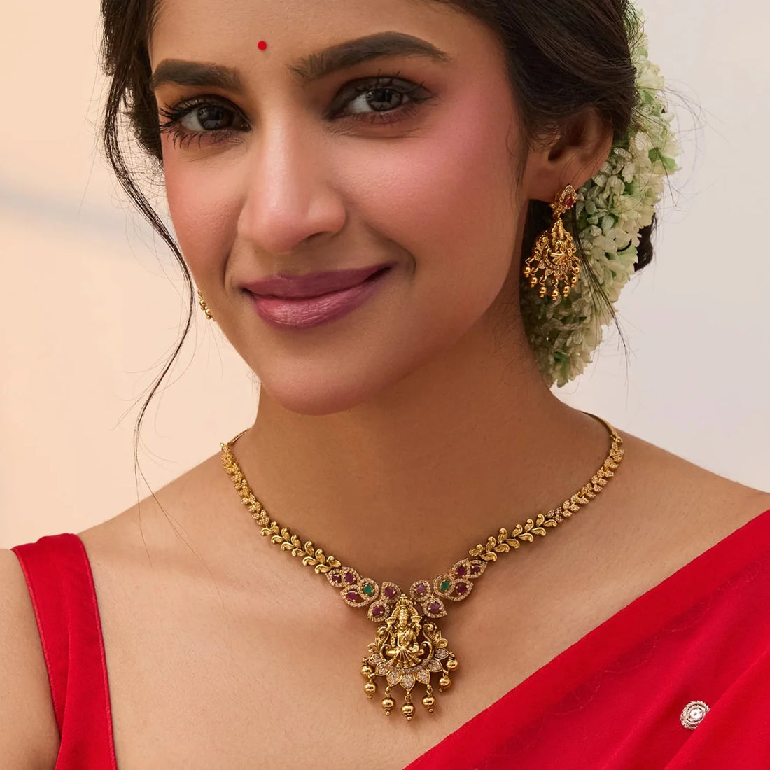 Lakshmi Pendant American Diamond Necklace Set