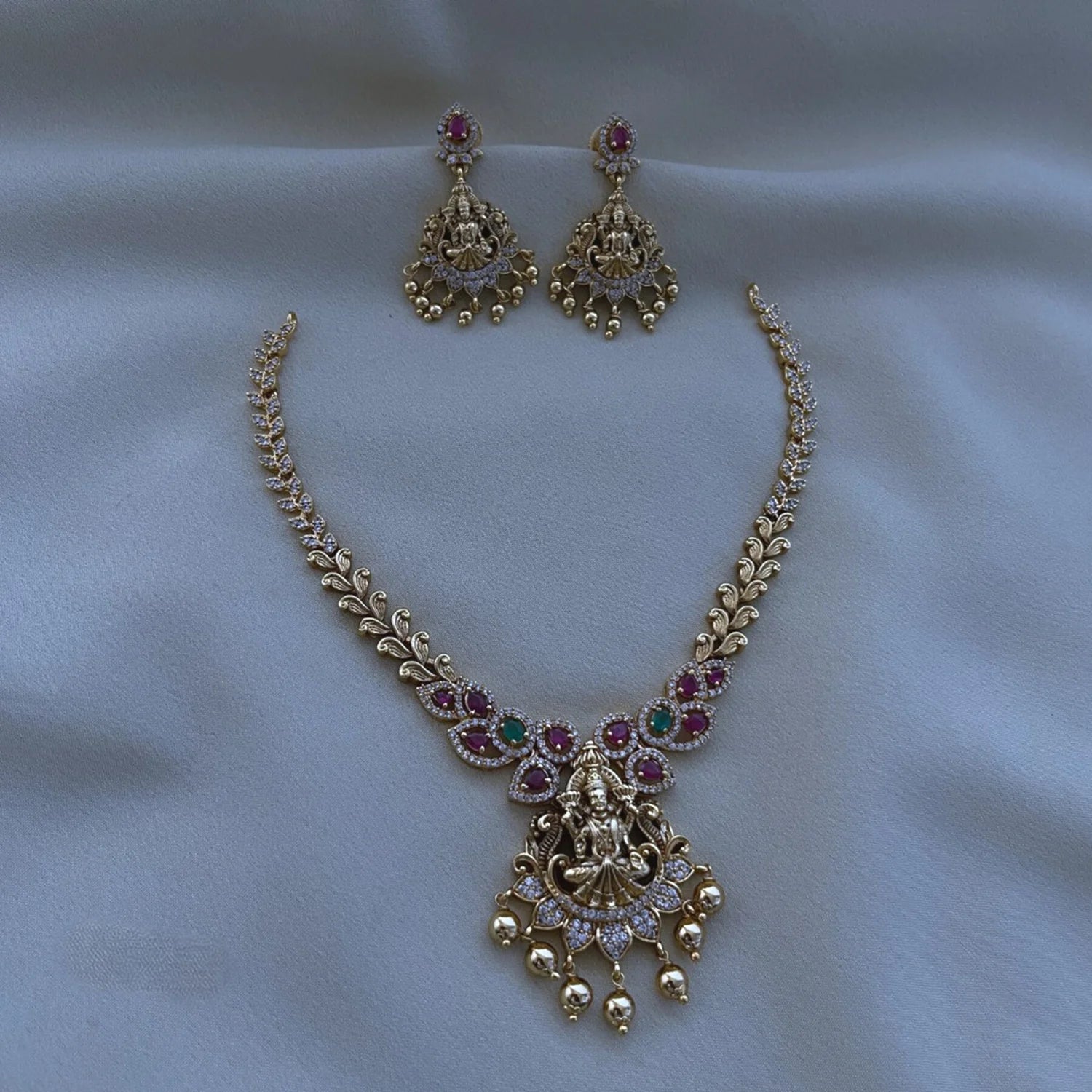 Lakshmi Pendant American Diamond Necklace Set