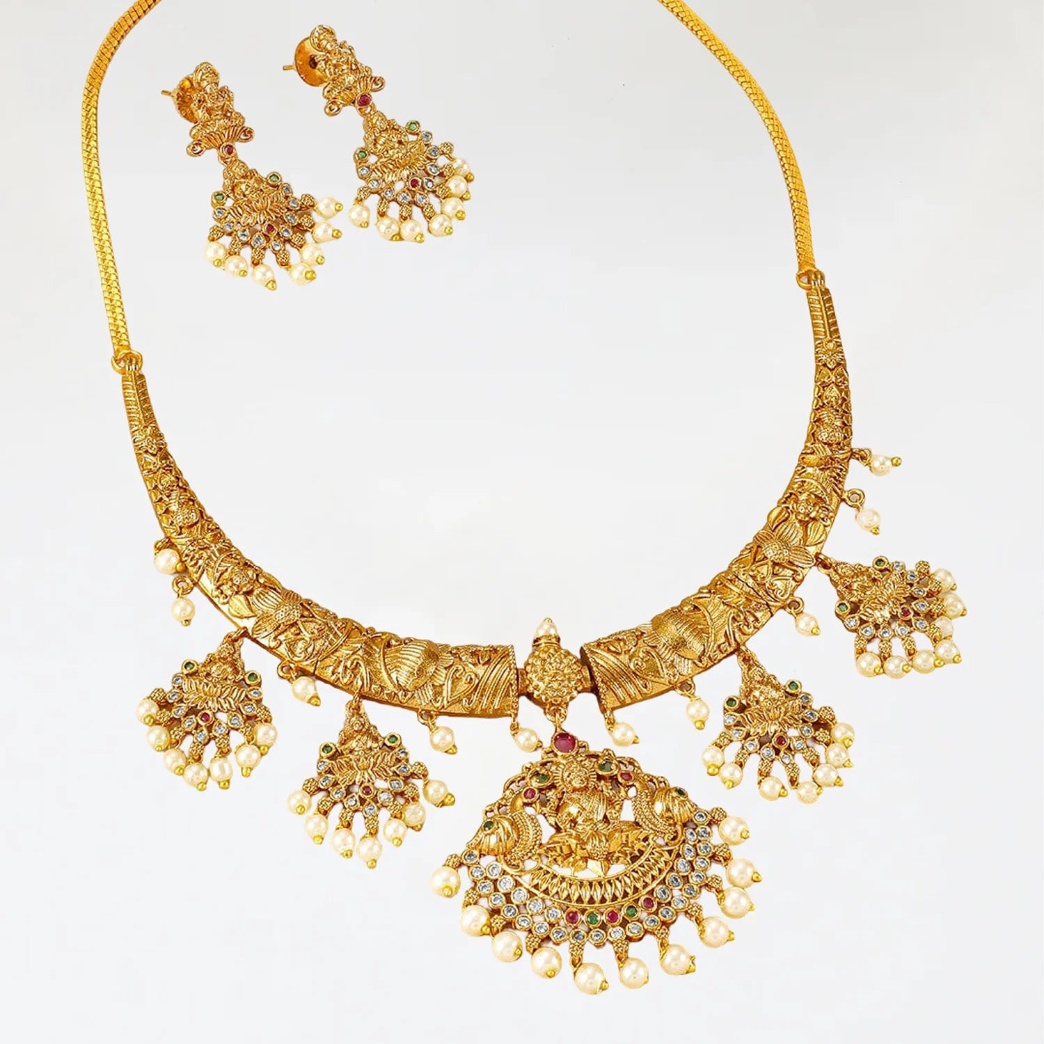 Temple Lakshmi Gold Plated Bridal Necklace Set