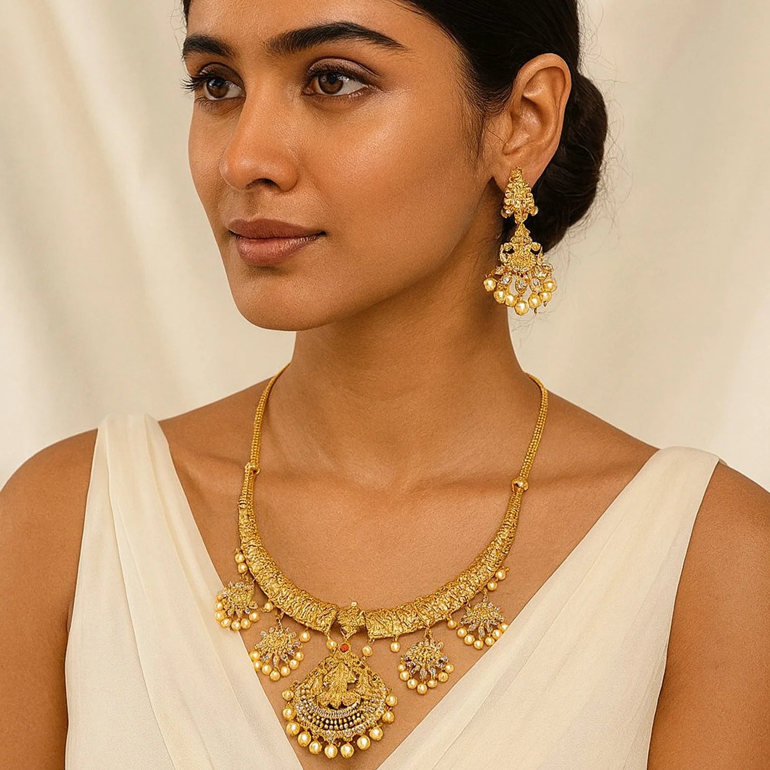 Temple Lakshmi Gold Plated Bridal Necklace Set