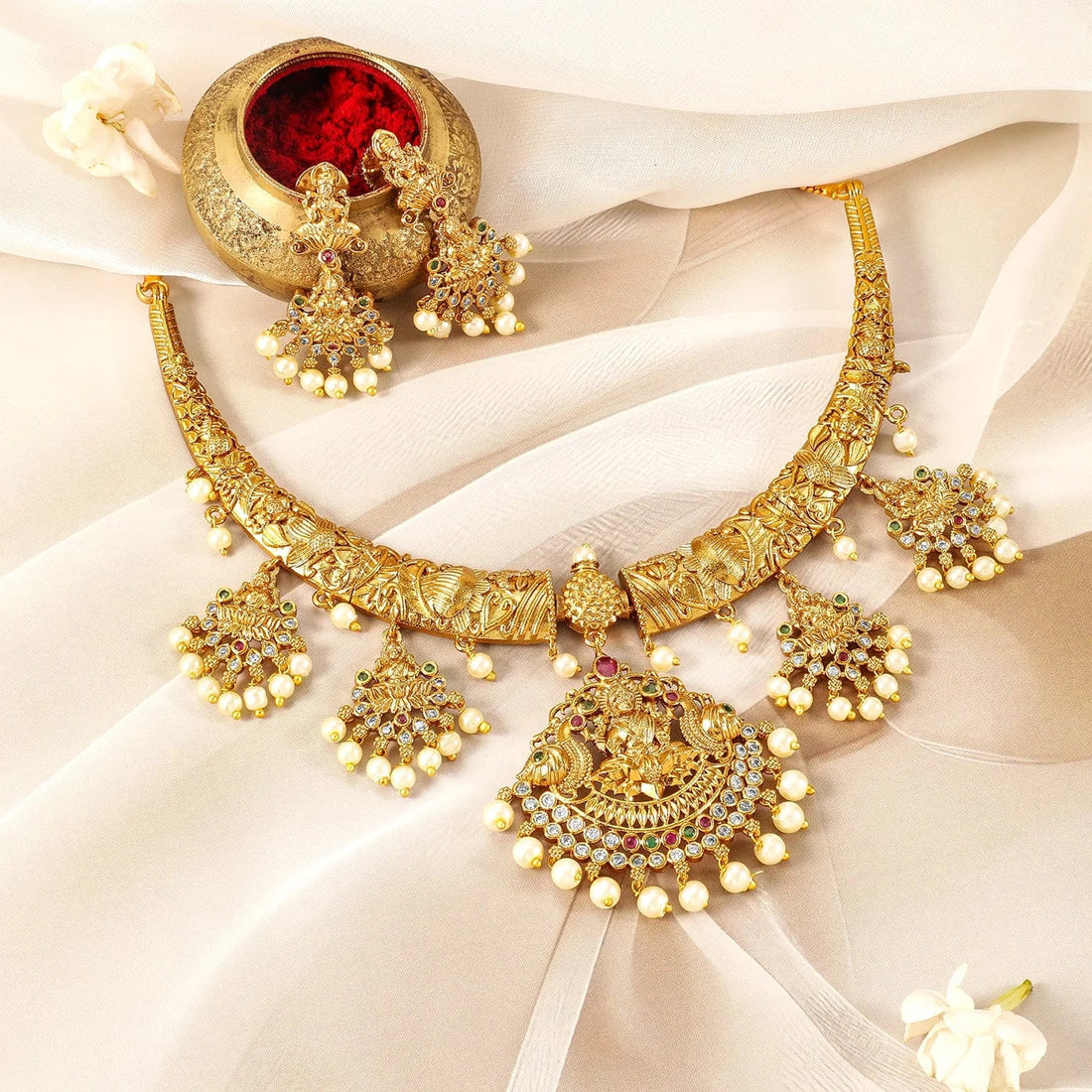 Temple Lakshmi Gold Plated Bridal Necklace Set