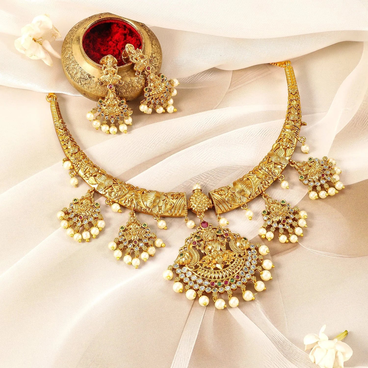 Temple Lakshmi Gold Plated Bridal Necklace Set