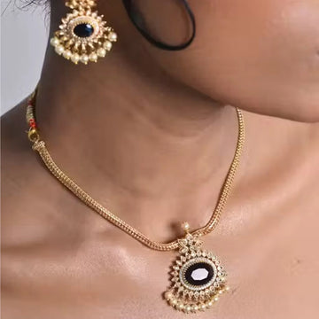 Blue Stone American Diamond Pendant Necklace Set