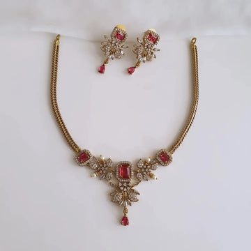 Red Stone American Diamond Designer Necklace Set
