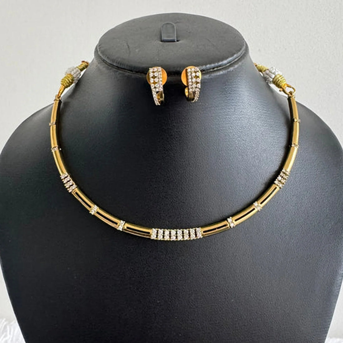 Minimal American Diamond Gold Plated Choker Set