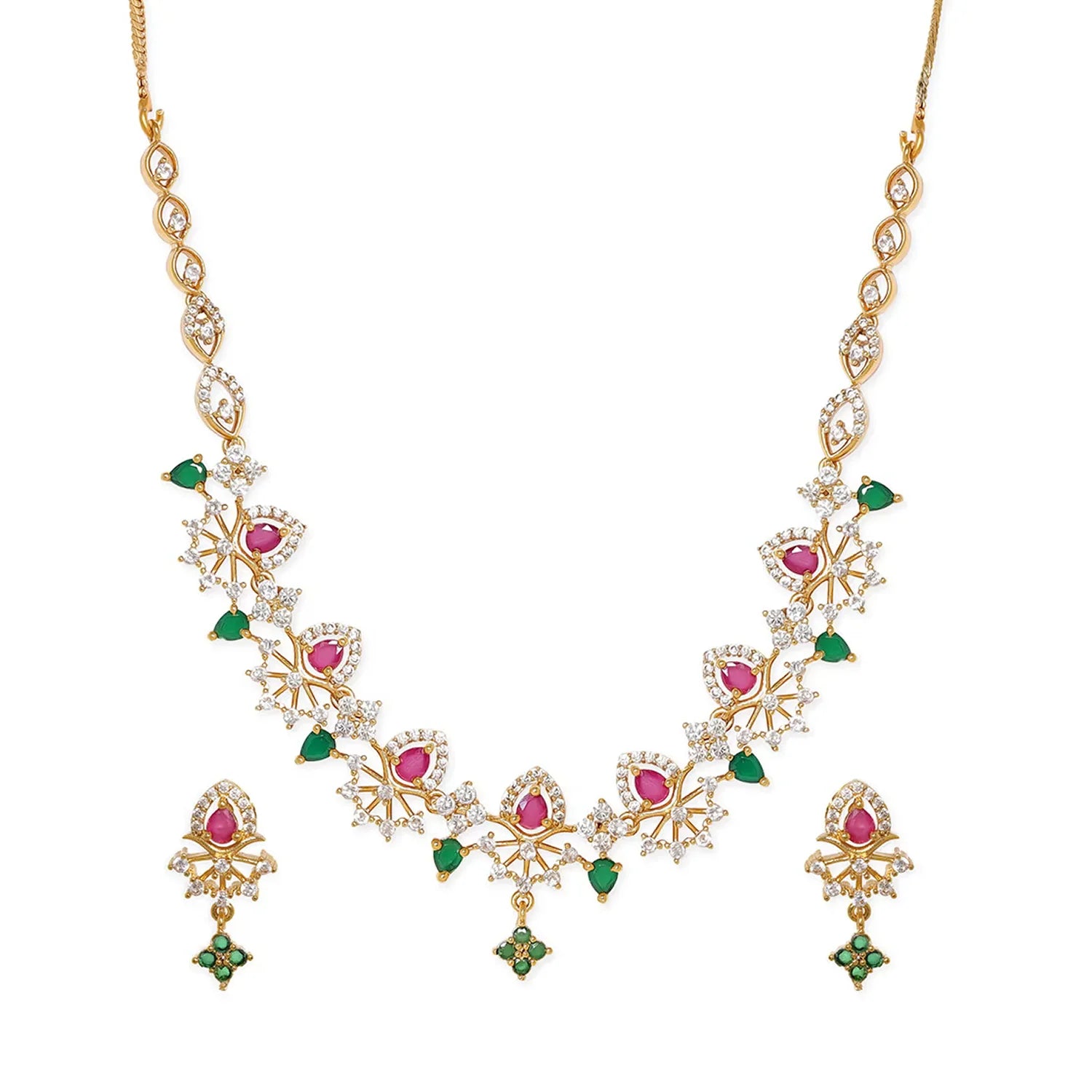 Bridal Multi Color American Diamond Necklace Set with Earrings