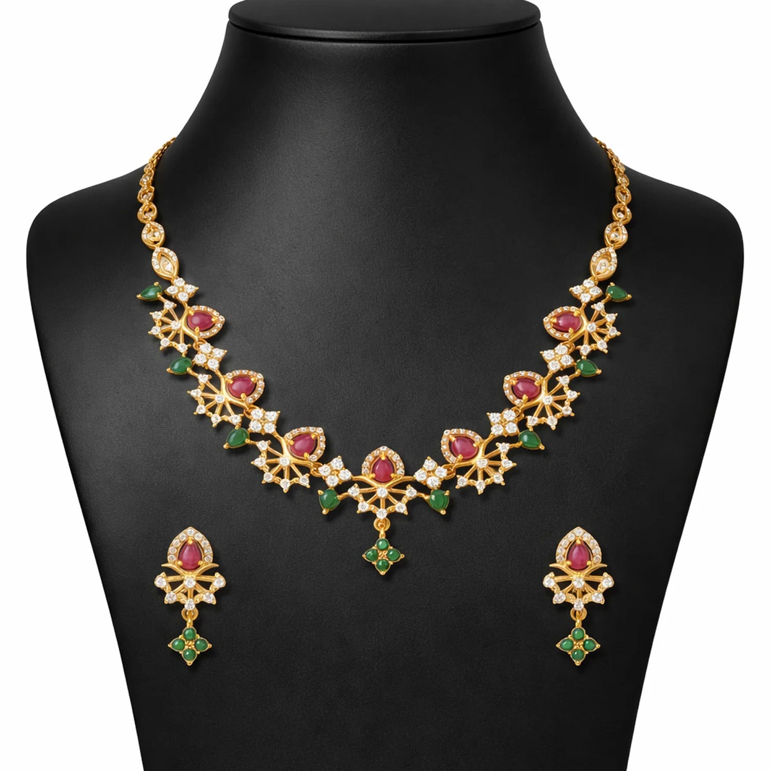 Bridal Multi Color American Diamond Necklace Set with Earrings