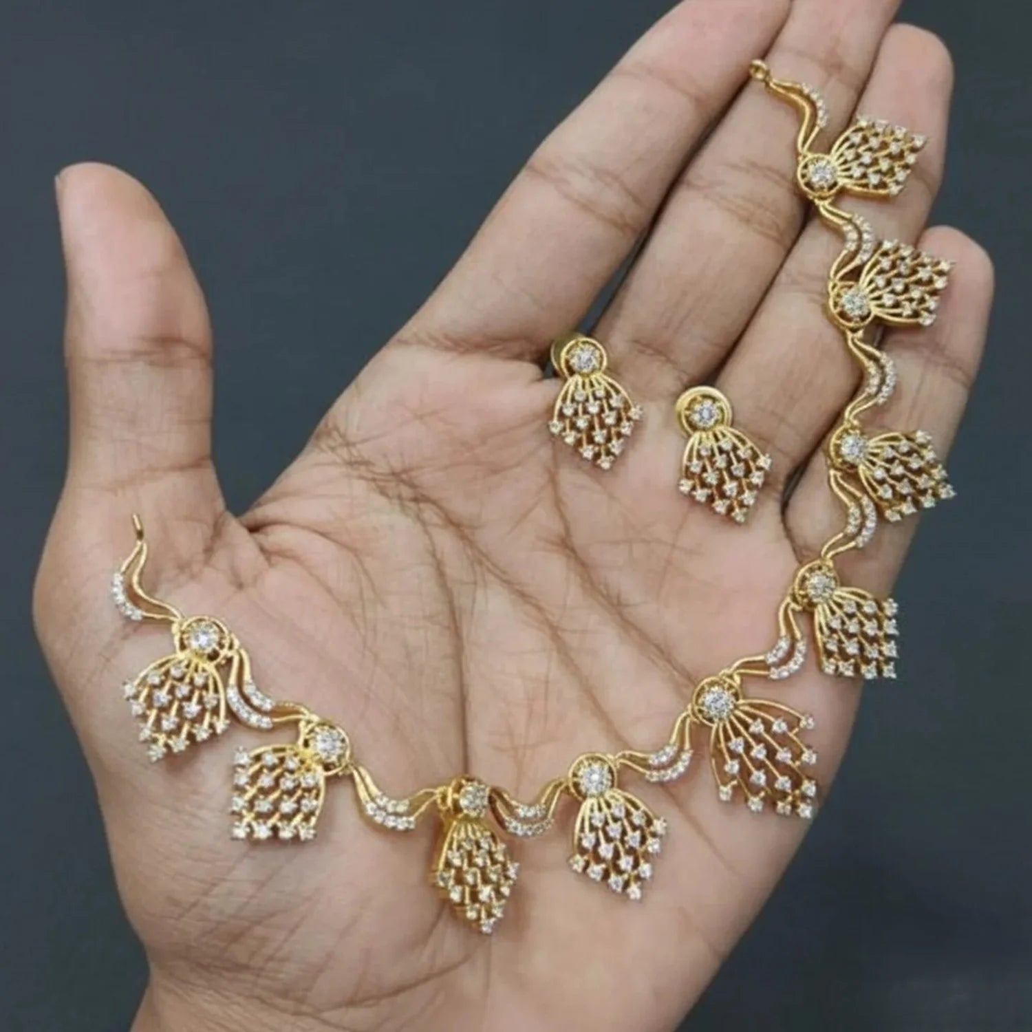 White AD Gold Plated Designer Necklace Set with Earrings