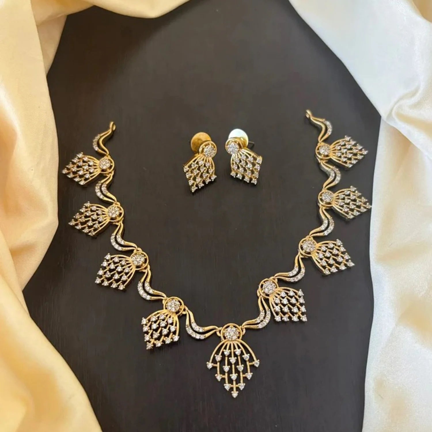 White AD Gold Plated Designer Necklace Set with Earrings