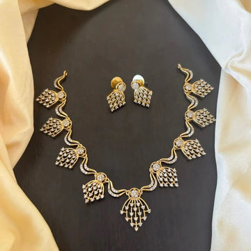White AD Gold Plated Designer Necklace Set with Earrings