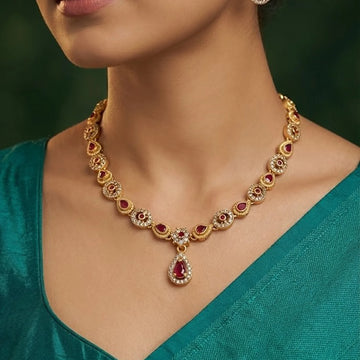 Ruby Drop American Diamond Necklace Set for Women