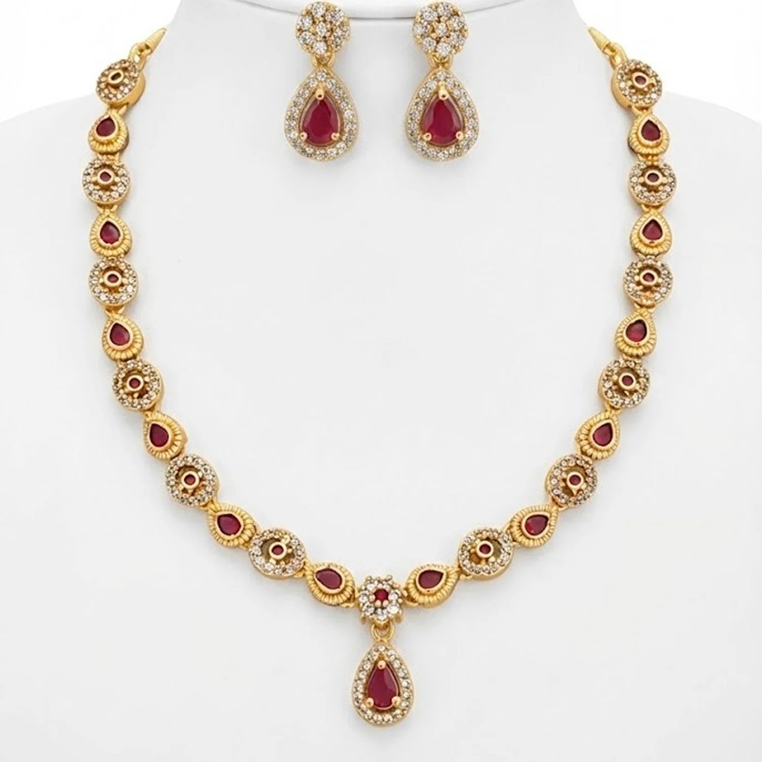 Ruby Drop American Diamond Necklace Set for Women